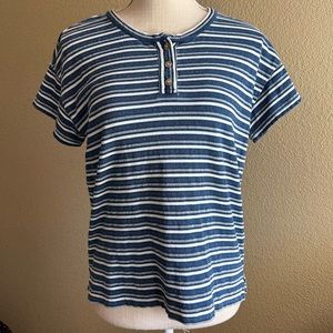 Madewell Indigo Striped Button Brother Henley Tee Sz Small